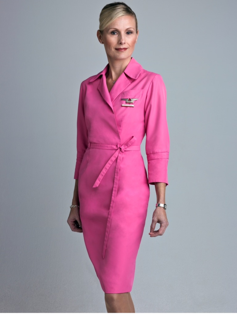 Rare Richard Tyler Delta Connection Pink Wrap Flight Attendant Dress 6T
